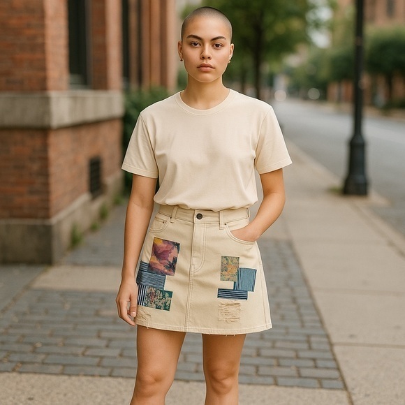 Urban Outfitters Dresses & Skirts - Urban Outfitters Distressed Cream Denim Mini-Skirt Size M